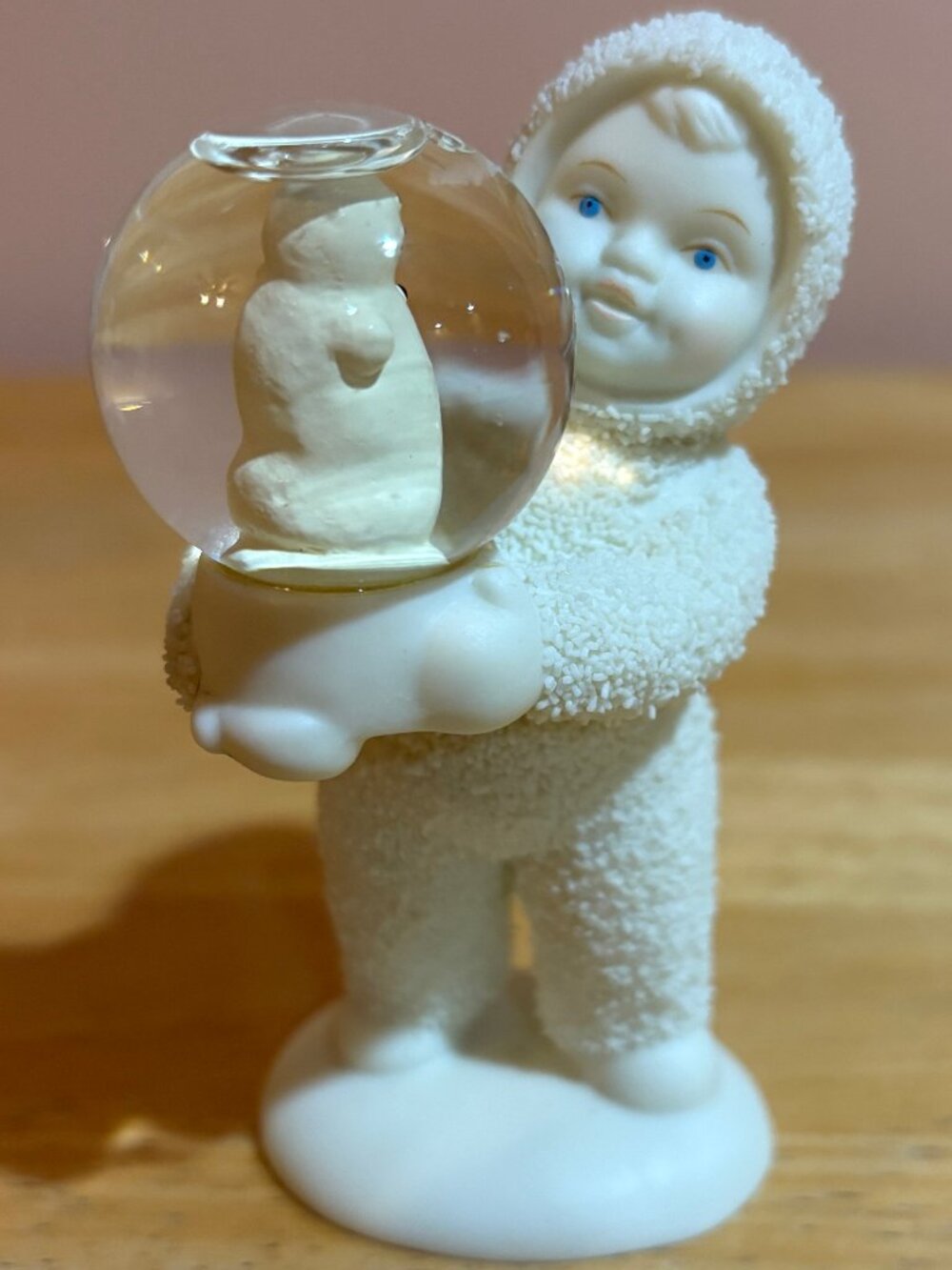 Vintage Department 56 Snowbabies Figurine Holding Snowman Water Snow Globe 4"